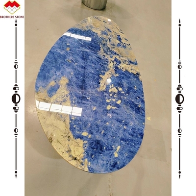 Mesa de jantar moderna de mármore de calcite com bacia de pedra azul boliviana translúcida