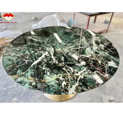 Pedra Natural Olho de Gato Verde Big Slab mesa de jantar para decoração de interiores de villas