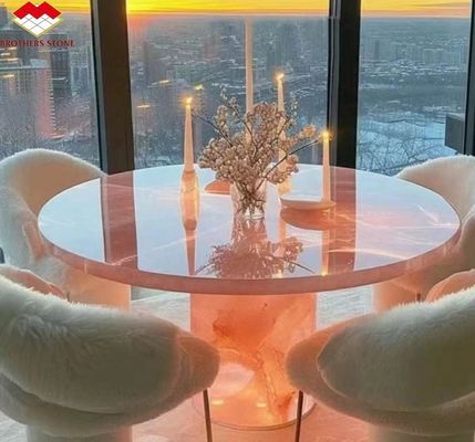 Pedra natural retroiluminada Ónix rosa Laje de pedra translúcida para mesa moderna e batutub