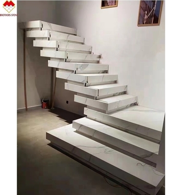 Desenho personalizado polido calacatta branco de mármore olhar porcelana telhas escadas sinterizadas de pedra fosco degraus e elevadores