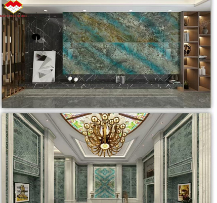 Modern Luxury Fantasy Blue Stone Calcite Marble Dining Table Top com acabamento polido