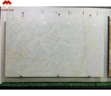 FOB Translúcido Ice Crack Branco Ónix Mármore LED retroiluminado Slab para Villa Parede de fundo
