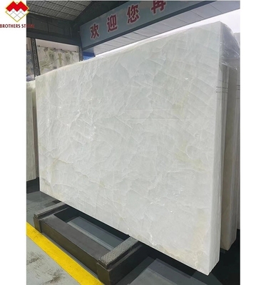 FOB Translúcido Ice Crack Branco Ónix Mármore LED retroiluminado Slab para Villa Parede de fundo