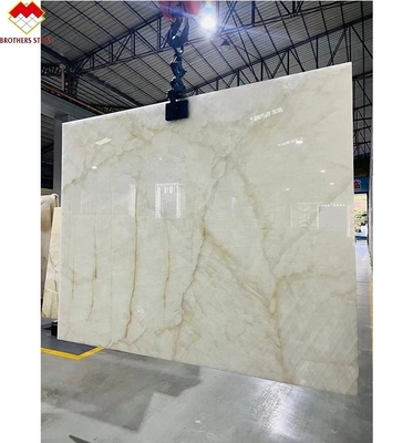 FOB Translúcido Ice Crack Branco Ónix Mármore LED retroiluminado Slab para Villa Parede de fundo
