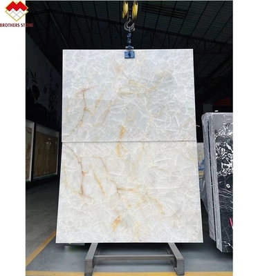 FOB Translúcido Ice Crack Branco Ónix Mármore LED retroiluminado Slab para Villa Parede de fundo