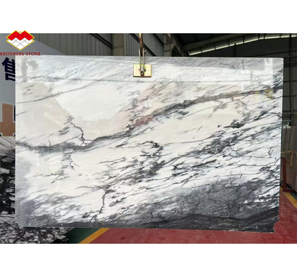 Montanha de neve branco mármore grande laje para design moderno mesa de jantar topo pedra natural