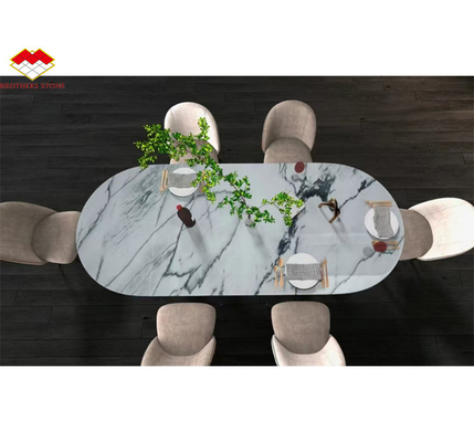 Montanha de neve branco mármore grande laje para design moderno mesa de jantar topo pedra natural