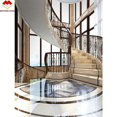 Desenho Europeu Grãos Brancos Cinzentos Escadas esculpidas em mármore Trepadores e elevadores Estilo moderno Escalões interiores decorativos de aço reto