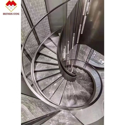 Desenho Europeu Grãos Brancos Cinzentos Escadas esculpidas em mármore Trepadores e elevadores Estilo moderno Escalões interiores decorativos de aço reto