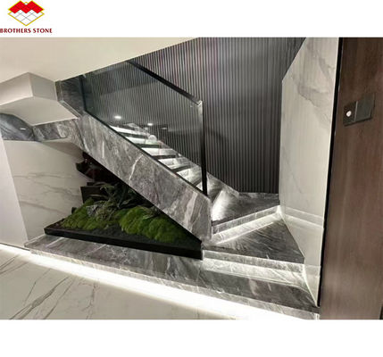 Popular Espaço cinza mármore grande laje para escadas modernas cinza claro em casa e hotel