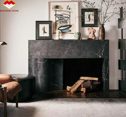 Chaminé de mármore preto moderno para decoração de sala de estar da villa em estilo europeu
