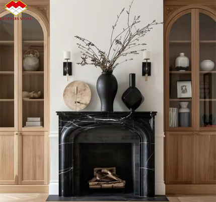 Chaminé de mármore preto moderno para decoração de sala de estar da villa em estilo europeu