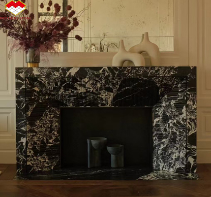 Chaminé de mármore preto moderno para decoração de sala de estar da villa em estilo europeu