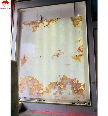 Venda direta Polido Translúcido Reverso Iluminado Mármore Branco Ónix com Flor Vermelha Top Grade