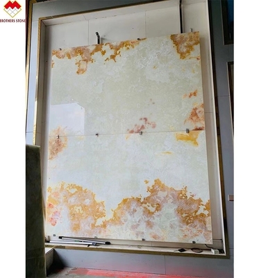 Venda direta Polido Translúcido Reverso Iluminado Mármore Branco Ónix com Flor Vermelha Top Grade