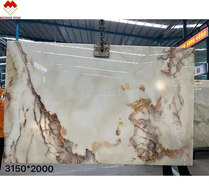 Venda direta Polido Translúcido Reverso Iluminado Mármore Branco Ónix com Flor Vermelha Top Grade