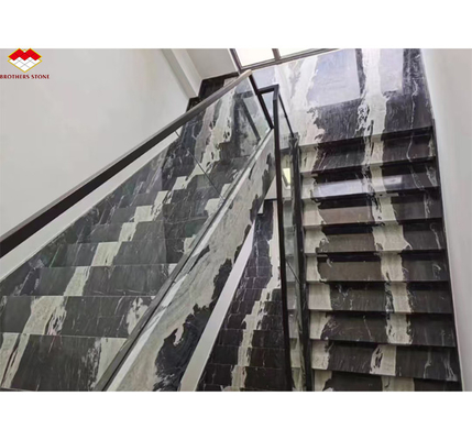 Calcite Marble Moderno Escadaria Design com Luxo Brasileiro Cósmico Negro Granite Slab