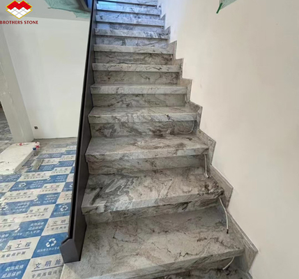 Decoração de escada e piso de hotel Itália azulejos de mármore marrom natural com veia de rio