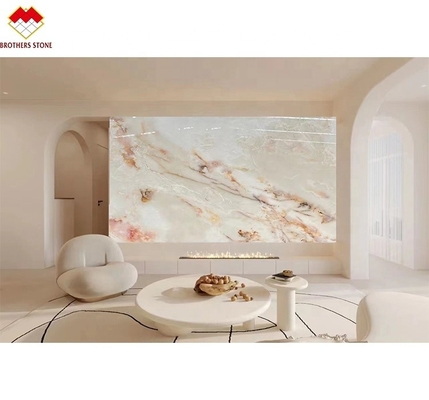 Lâmina de pedra de ônix branco natural polida para piso e parede luxuosos