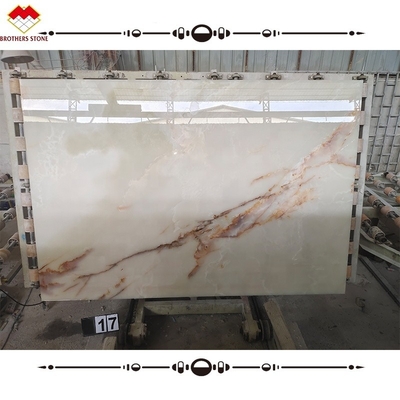 Lâmina de pedra de ônix branco natural polida para piso e parede luxuosos