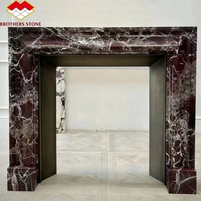Manteiga de pedra interior para lareira de mármore violeta moderna em sala de estar de luxo