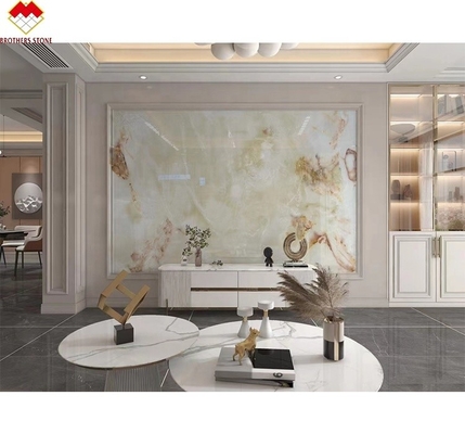 Translúcido Branco Ónix Mármore Larga Laje retroiluminada Venas Vermelhas/Ouro para decoração de hotel