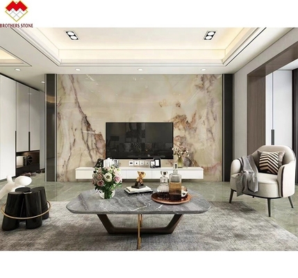Translúcido Branco Ónix Mármore Larga Laje retroiluminada Venas Vermelhas/Ouro para decoração de hotel