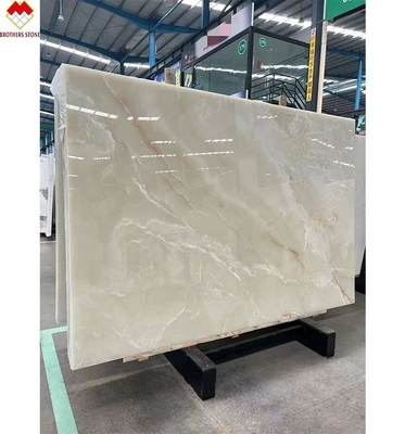 Lâmina de mármore de ônix branco real iluminada por trás para bancada e painel de parede de mesa personalizável
