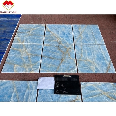 Marmoreiro azul claro jade ónix laje para customizado cortar em tamanho azulejos veias douradas
