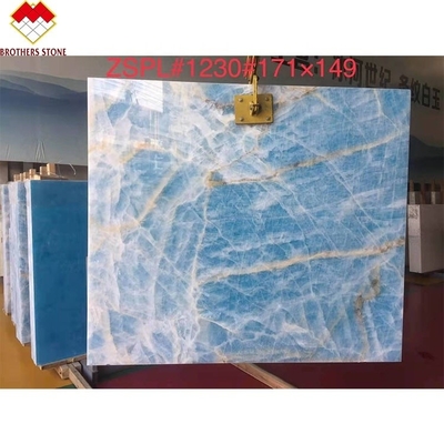 Marmoreiro azul claro jade ónix laje para customizado cortar em tamanho azulejos veias douradas