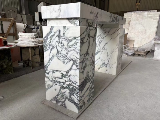 Luxo Moderno Indoor Hallway Retangular Entrance Console Table Marmore Polish Itália Arabescato Marmore Plinth Stand Marmore