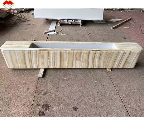 Tabela de televisão personalizada de ónix branco de mármore de mesa de suporte de madeira de aparência central com veias de madeira branca Elegante mobiliário de sala de estar