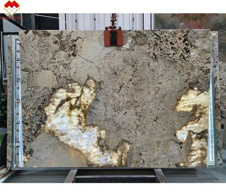 Modern Design Golden Supplier Backlit Polido Patagônia Pandora Quartzite Veneer Slab Cristal Branco Ónix Pedra Translúcida