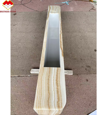 Tabela de televisão personalizada de ónix branco de mármore de mesa de suporte de madeira de aparência central com veias de madeira branca Elegante mobiliário de sala de estar