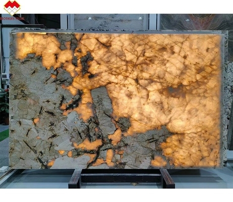 Modern Design Golden Supplier Backlit Polido Patagônia Pandora Quartzite Veneer Slab Cristal Branco Ónix Pedra Translúcida
