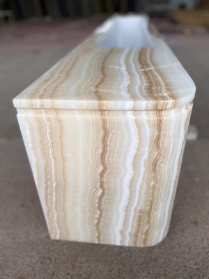 Tabela de televisão personalizada de ónix branco de mármore de mesa de suporte de madeira de aparência central com veias de madeira branca Elegante mobiliário de sala de estar