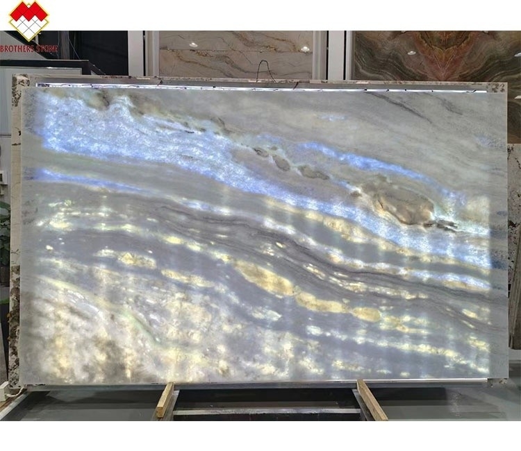 Backlit Azul Roma Quartzite Stone Slab para mesa de jantar Vanity Countertop Painel de parede