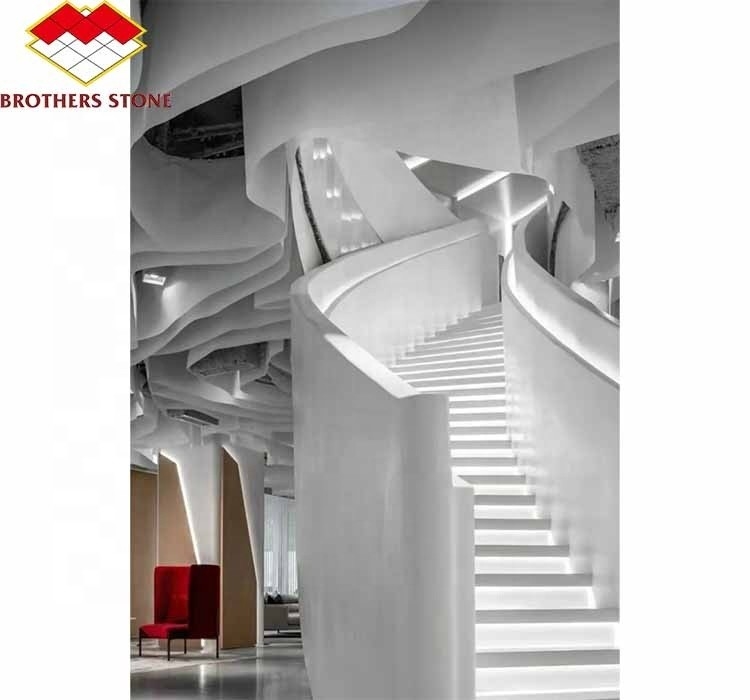 Escadaria reta Escadaria de mármore branco interior Desenho de mármore natural polido cortado ao tamanho