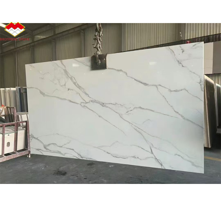 Mesa de jantar de cristal branco Nano Top Modern Big Slab Marble Look porcelana para degraus