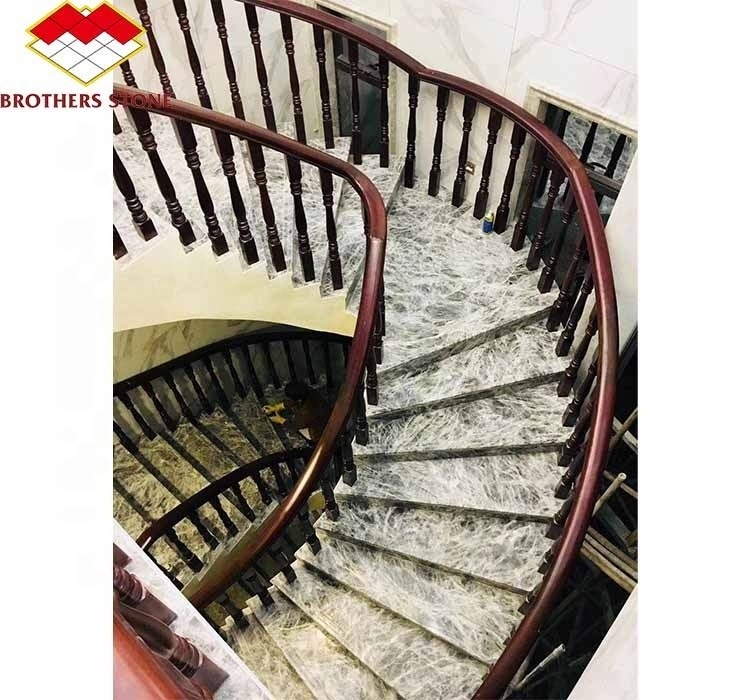 Pedra natural grande laje cortada ao tamanho laje de pedra afiada escadas de mármore modernas para villa interior