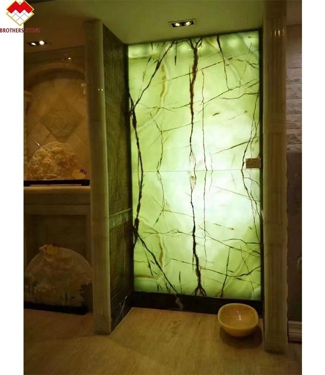 16 18mm espessura pedra verde de ônix para estilo de design moderno painel de parede e balcão