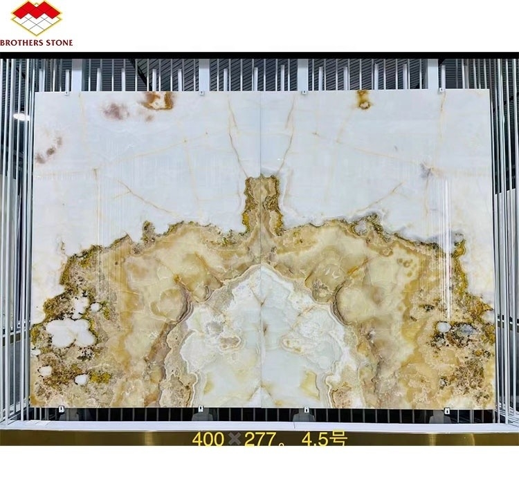 Modern White Onyx Marble Wall Bookmatched Slabs para Decoração de Pedra Natural Personalizada