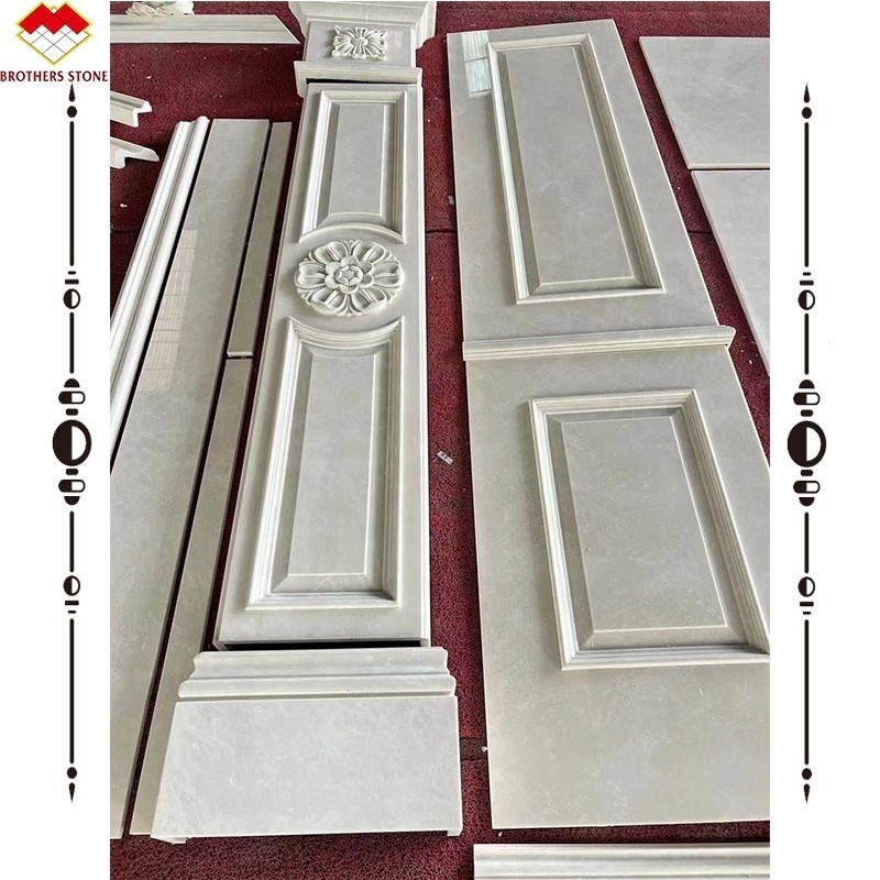 Painel de parede de mármore bege claro e coluna de escultura de mármore para exibição de fundo moderna