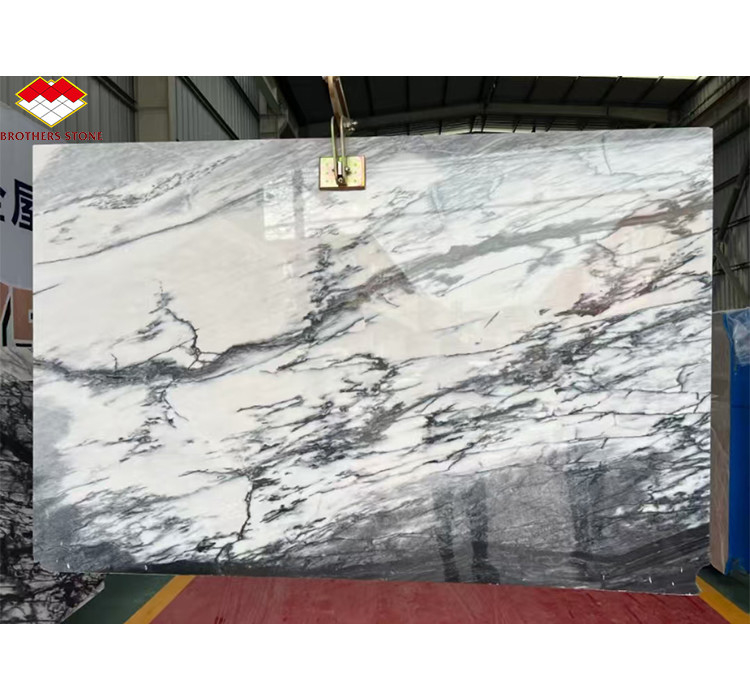Montanha de neve branco mármore grande laje para design moderno mesa de jantar topo pedra natural