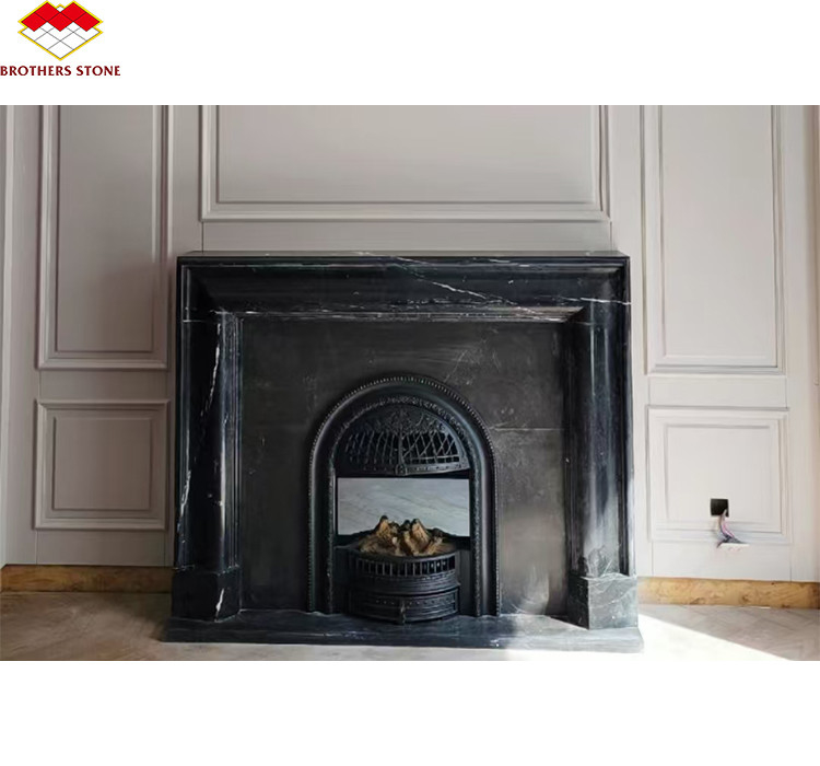 Chaminé de mármore preto moderno para decoração de sala de estar da villa em estilo europeu