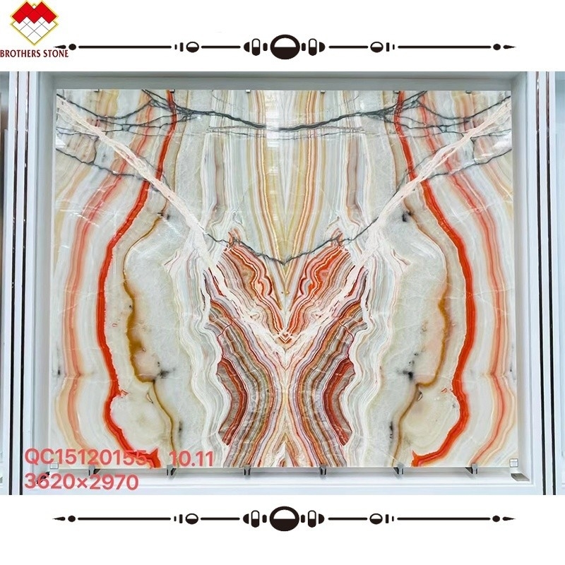 Big Slab Book Match Multi colorida pedra de ágata de ônix para decoração interior revestimento de parede