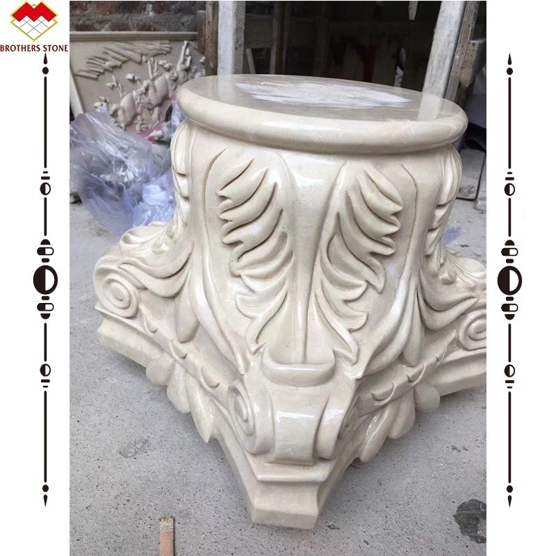 Coluna de mármore quadrada esculpida à mão Capital para decoração de pilares de mármore de design ocidental