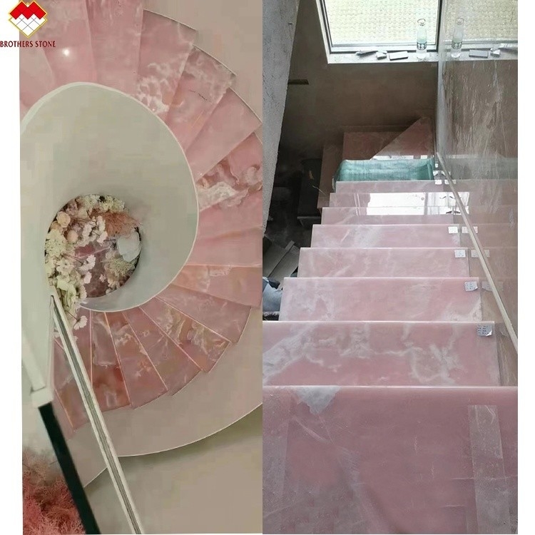 Retroiluminado azulejos de porcelana de ónix rosa design geométrico rosa claro rosa lajes de mesa preço atacado escadas de ónix rosa translúcidas